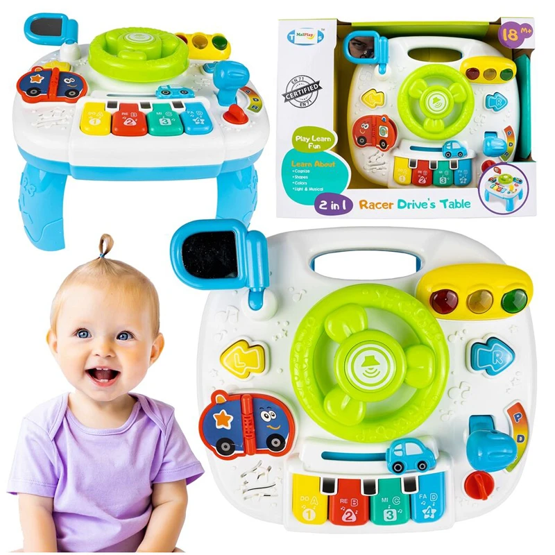 Adjustable 2-in-1 Little Racers Drive Educational Table with Light & Sound – Fun Learning Toy for Children 12+ Months